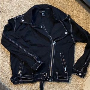 Jean moto jacket with buckle
